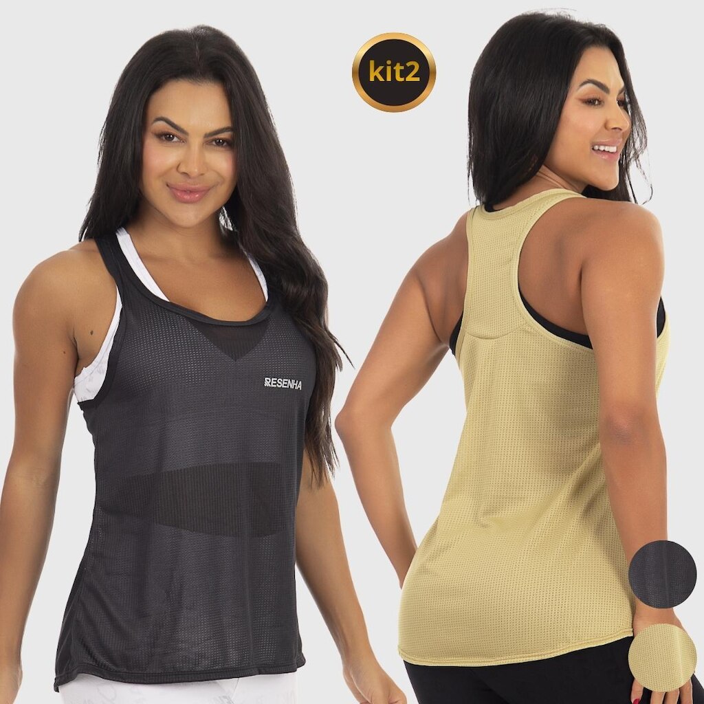 Kit 2 Regatas Dry Feminina Resenha Sport Fitness Leve e Respirável Academia