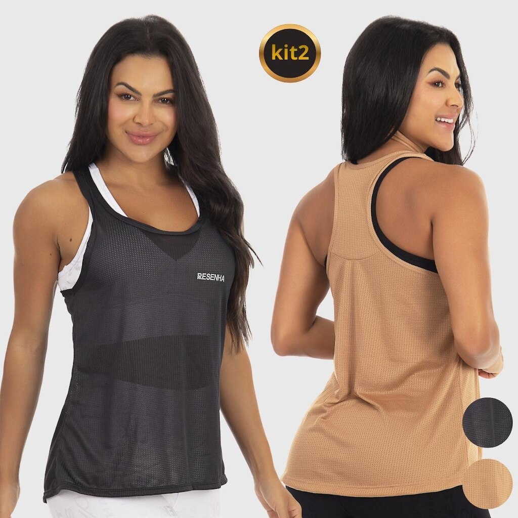 Kit 2 Regatas Dry Feminina Resenha Sport Fitness Leve e Respirável Academia