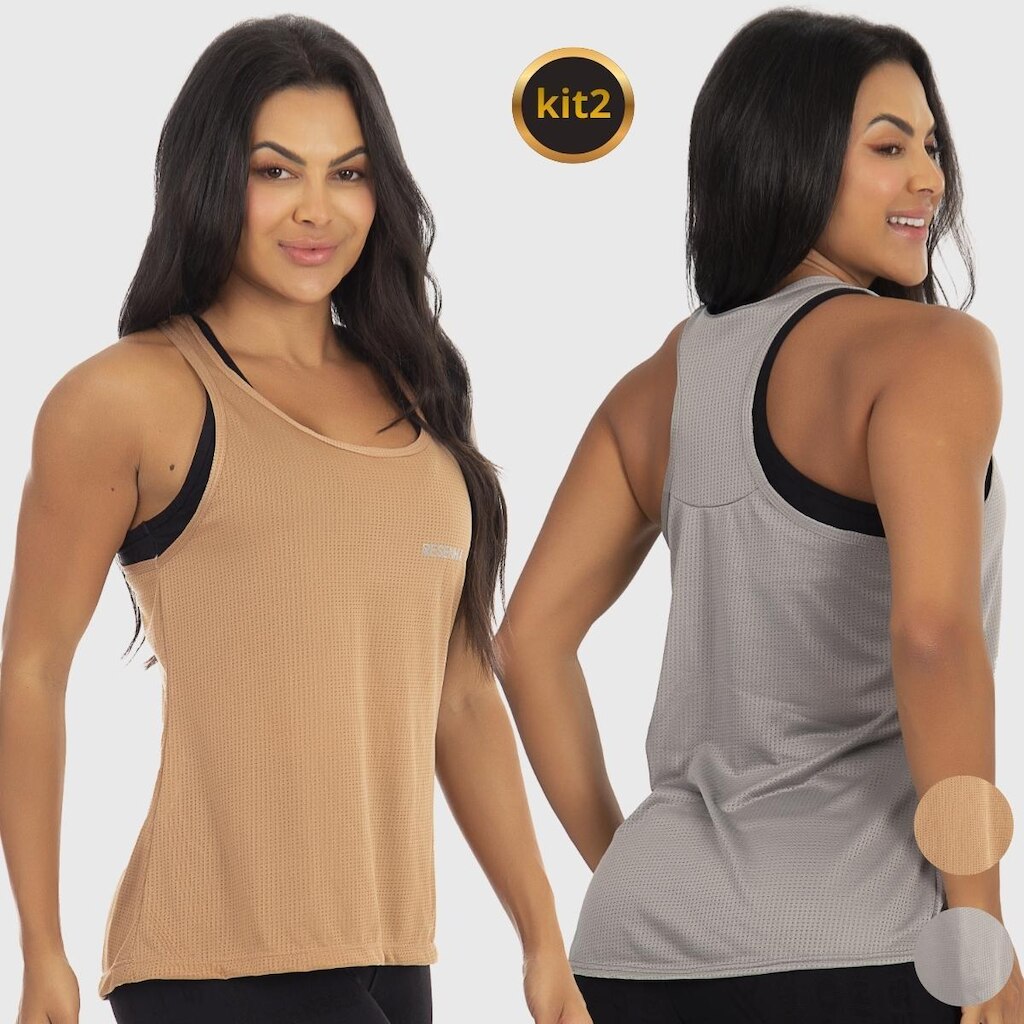 Kit 2 Regatas Dry Feminina Resenha Sport Fitness Leve e Respirável Academia
