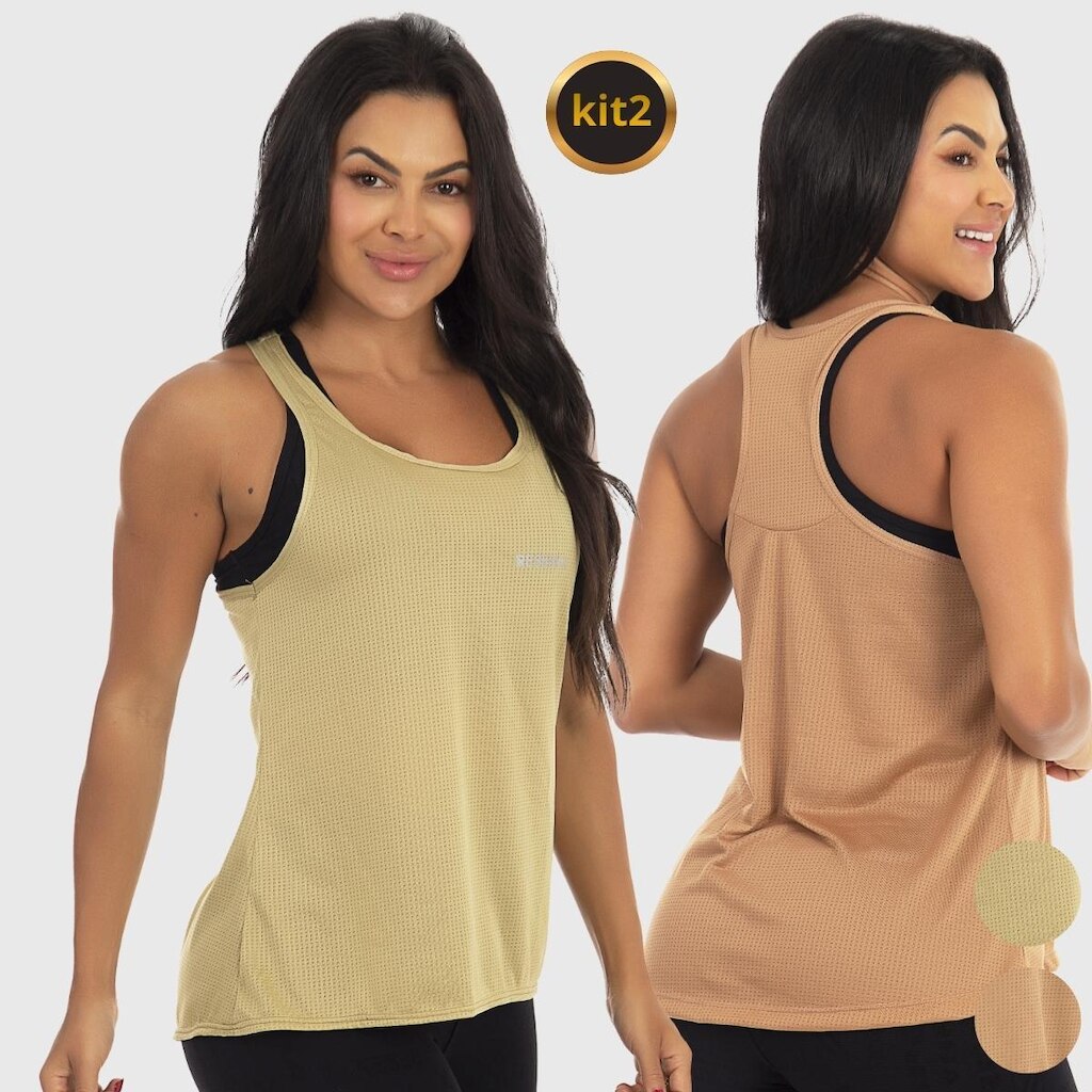 Kit 2 Regatas Dry Feminina Resenha Sport Fitness Leve e Respirável Academia