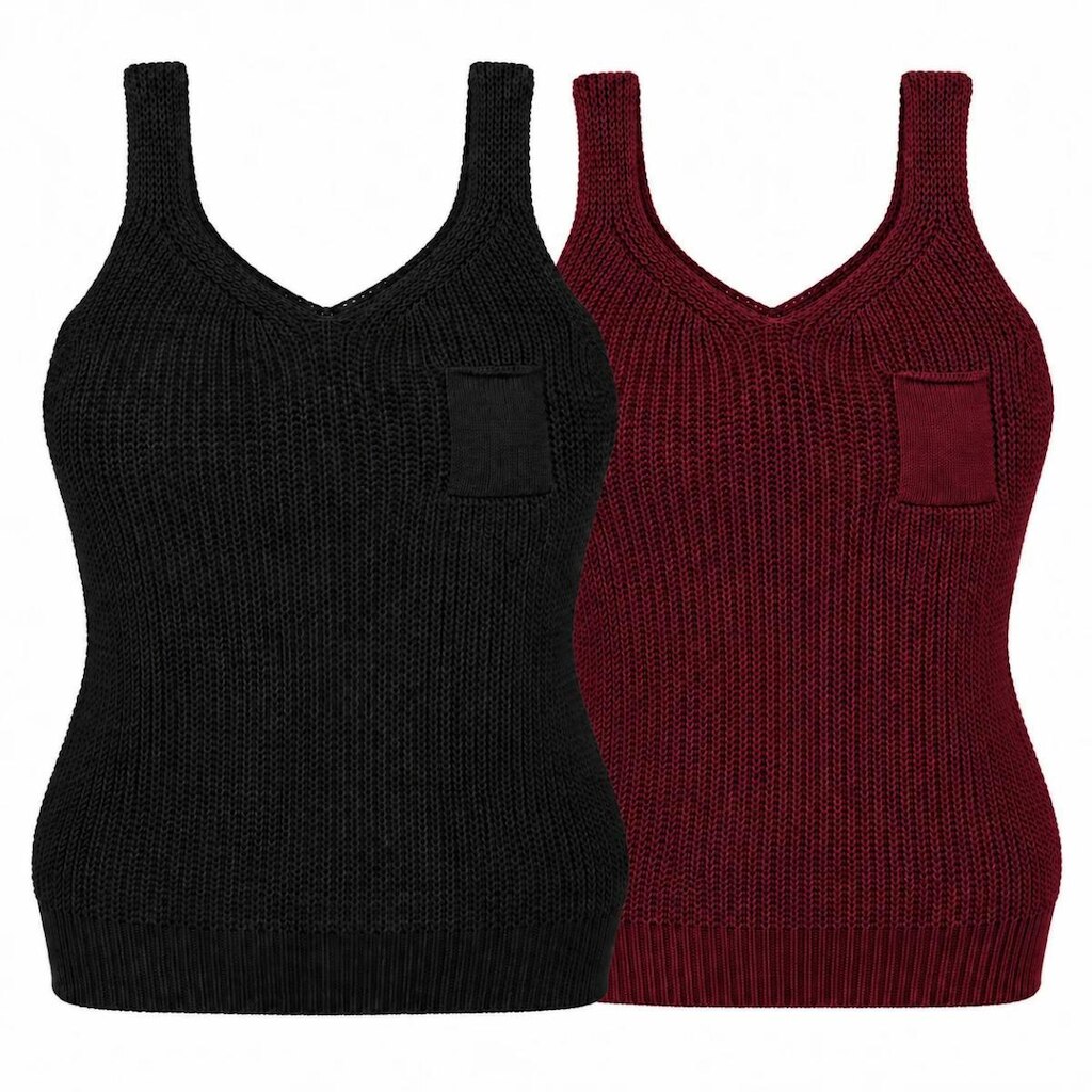 Kit 2 Regatas Femininas Tricô com Bolso Decote V Alça Larga Verão