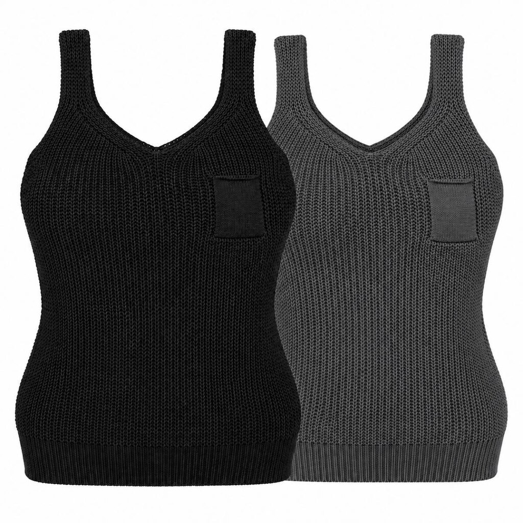Kit 2 Regatas Femininas Tricô com Bolso Decote V Alça Larga Verão