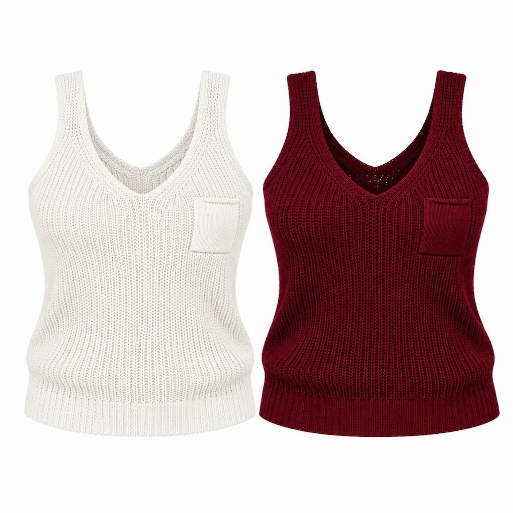 Kit 2 Regatas Femininas Tricô com Bolso Decote V Alça Larga Verão