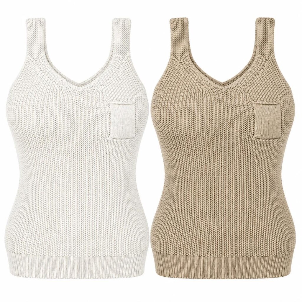 Kit 2 Regatas Femininas Tricô com Bolso Decote V Alça Larga Verão