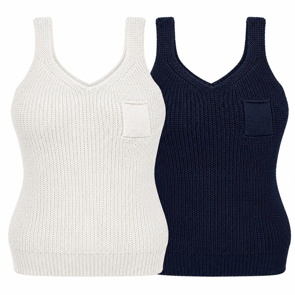 Kit 2 Regatas Femininas Tricô com Bolso Decote V Alça Larga Verão