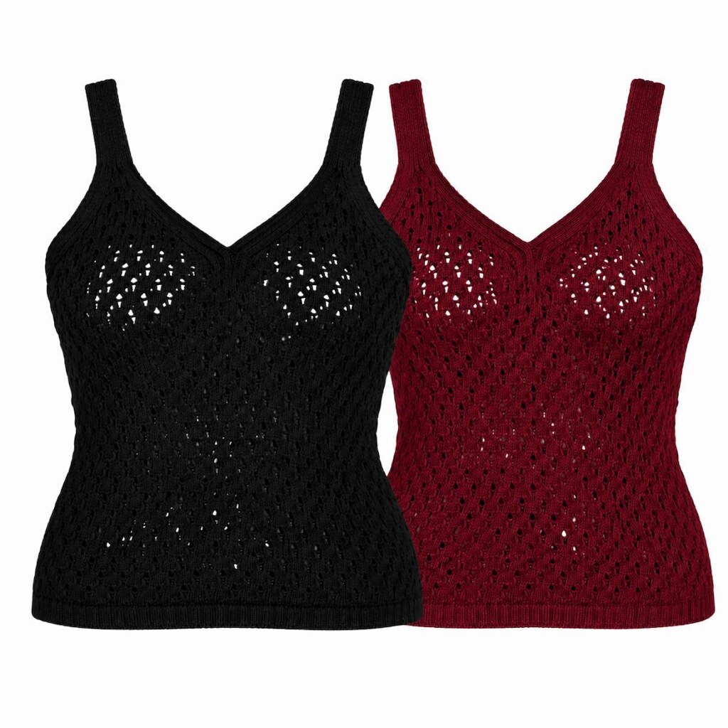 Kit 2 Regatas Femininas Tricô Furadinha Decote V Blusa de Alça Verão