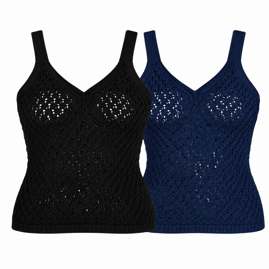 Kit 2 Regatas Femininas Tricô Furadinha Decote V Blusa de Alça Verão