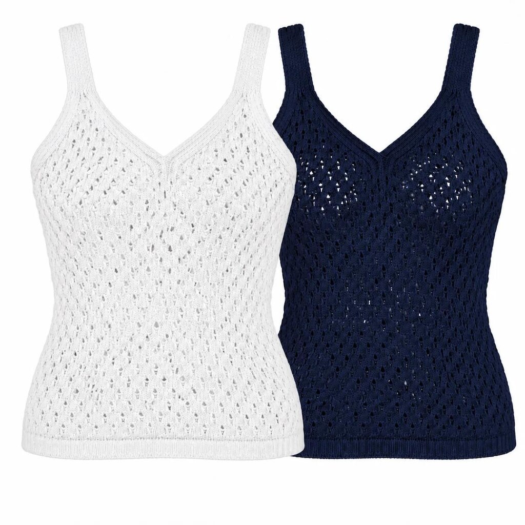 Kit 2 Regatas Femininas Tricô Furadinha Decote V Blusa de Alça Verão