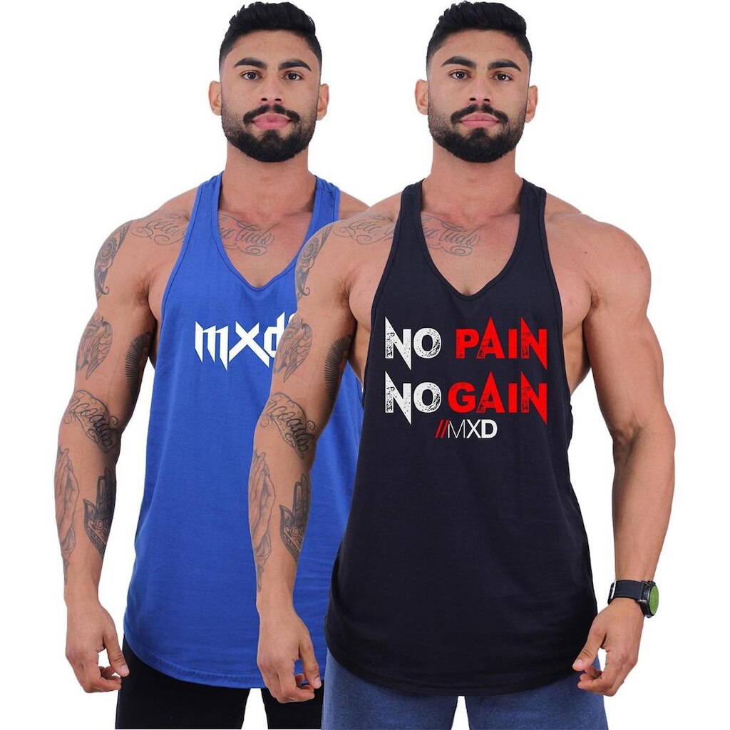 Kit 2 Regatas Super Cavada Masculina MXD Conceito Academia Treino Fitness Musculação