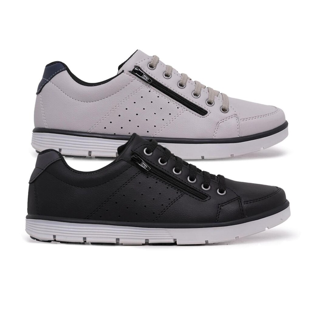 Kit 2 Sapatênis Casual Social Conforto com Cadarço e Zíper