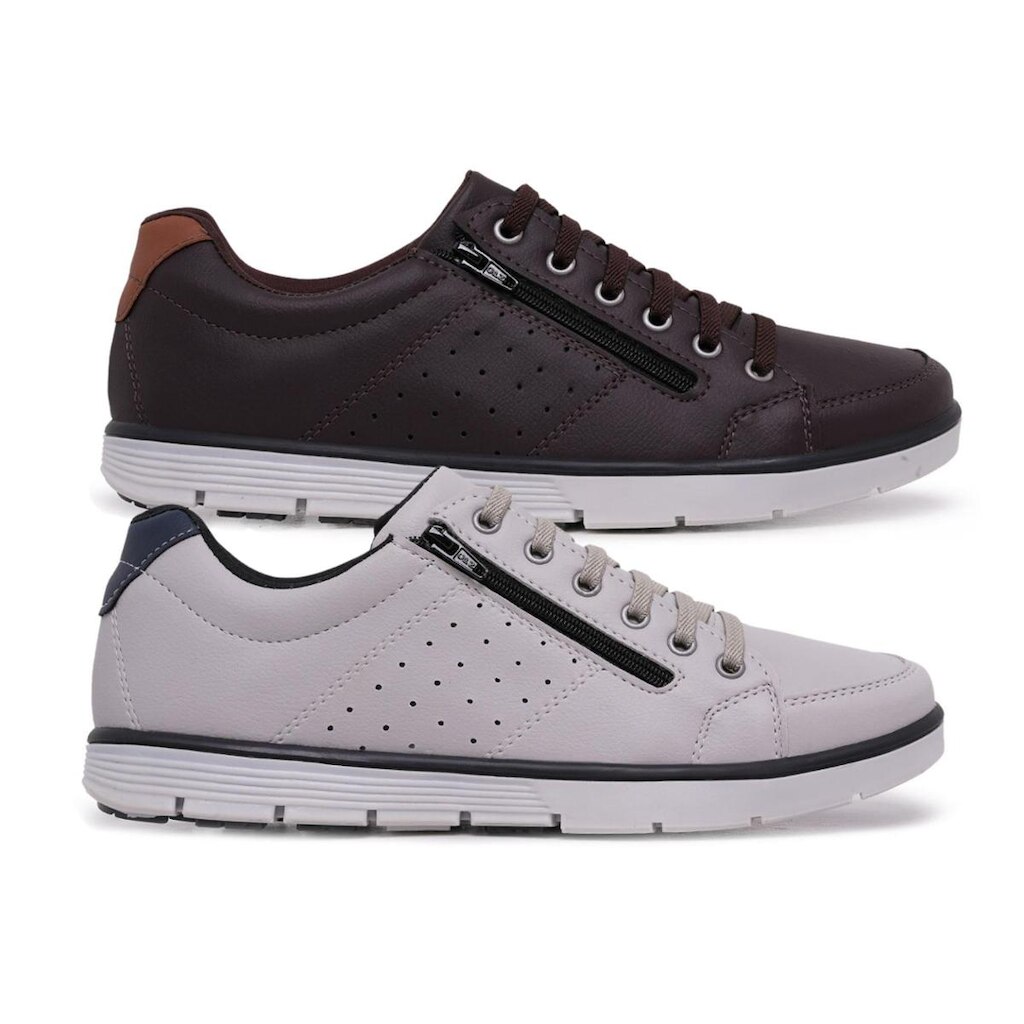 Kit 2 Sapatenis Casual Social Conforto com Zíper e Cadarço