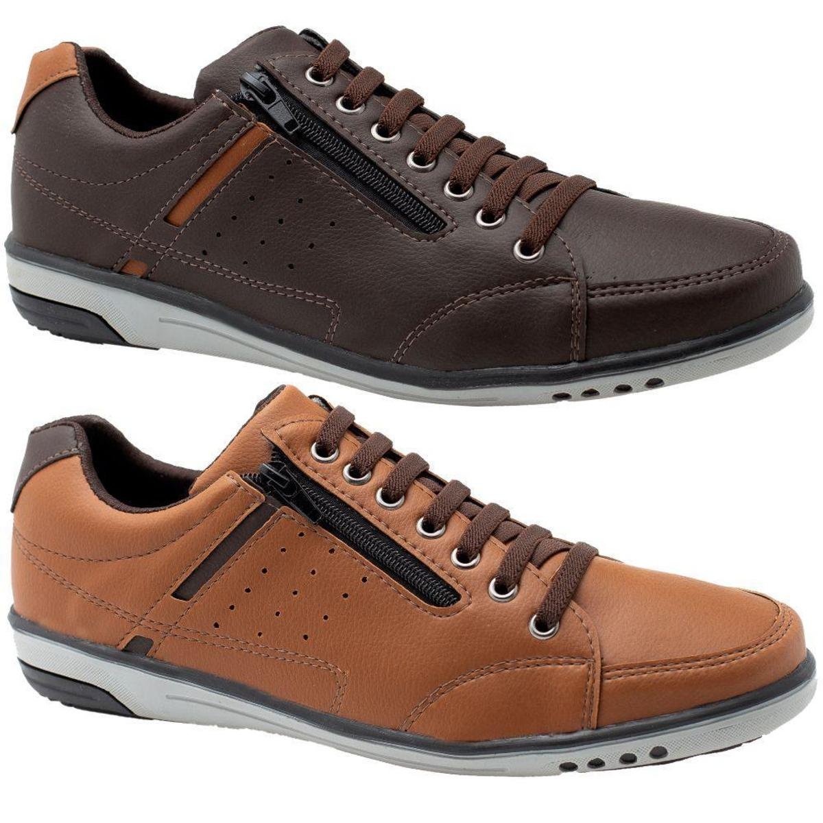Kit 2 Sapatênis Masculino Casual Café e Conhaque com Ziper e Elástico 750 - Marrom Menor preço em Kit 2 Sapatênis Masculino Casual Café e Conhaque com Ziper e Elástico 750 - Marrom
