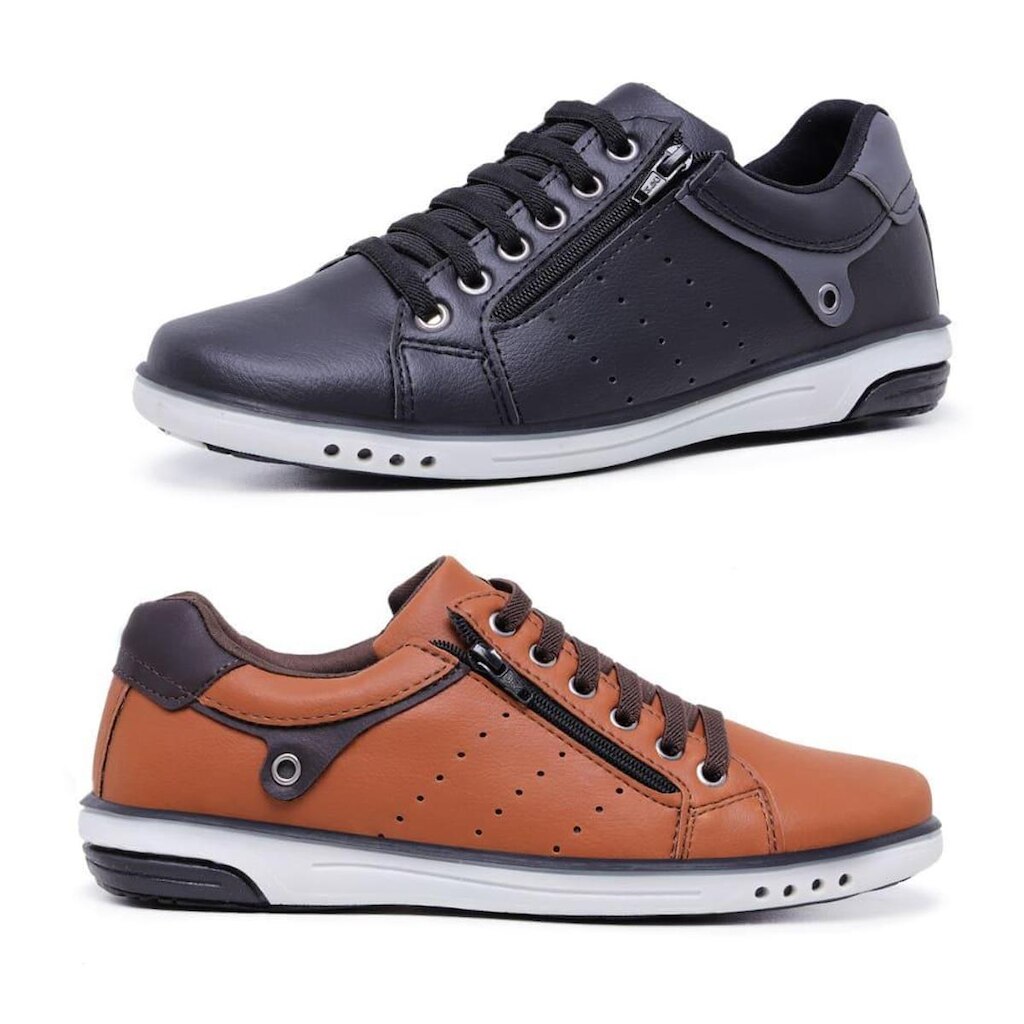 Kit 2 Sapatênis Masculino Casual Fechamento Elástico e Zíper