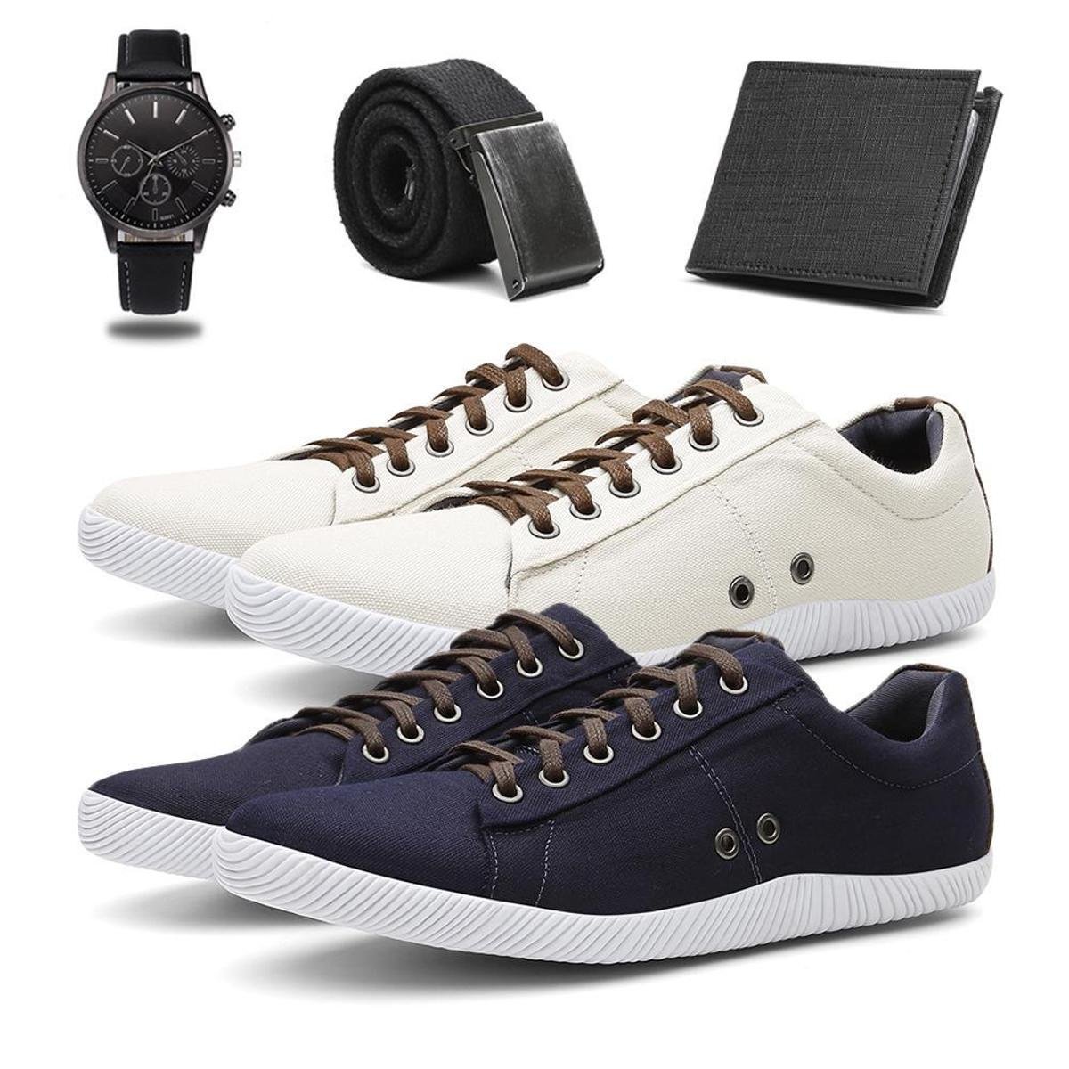 KIT 2 Sapatenis Masculino Tenis Casual Conforto + Cinto + Carteira + Relógio Menor preço em KIT 2 Sapatenis Masculino Tenis Casual Conforto + Cinto + Carteira + Relógio