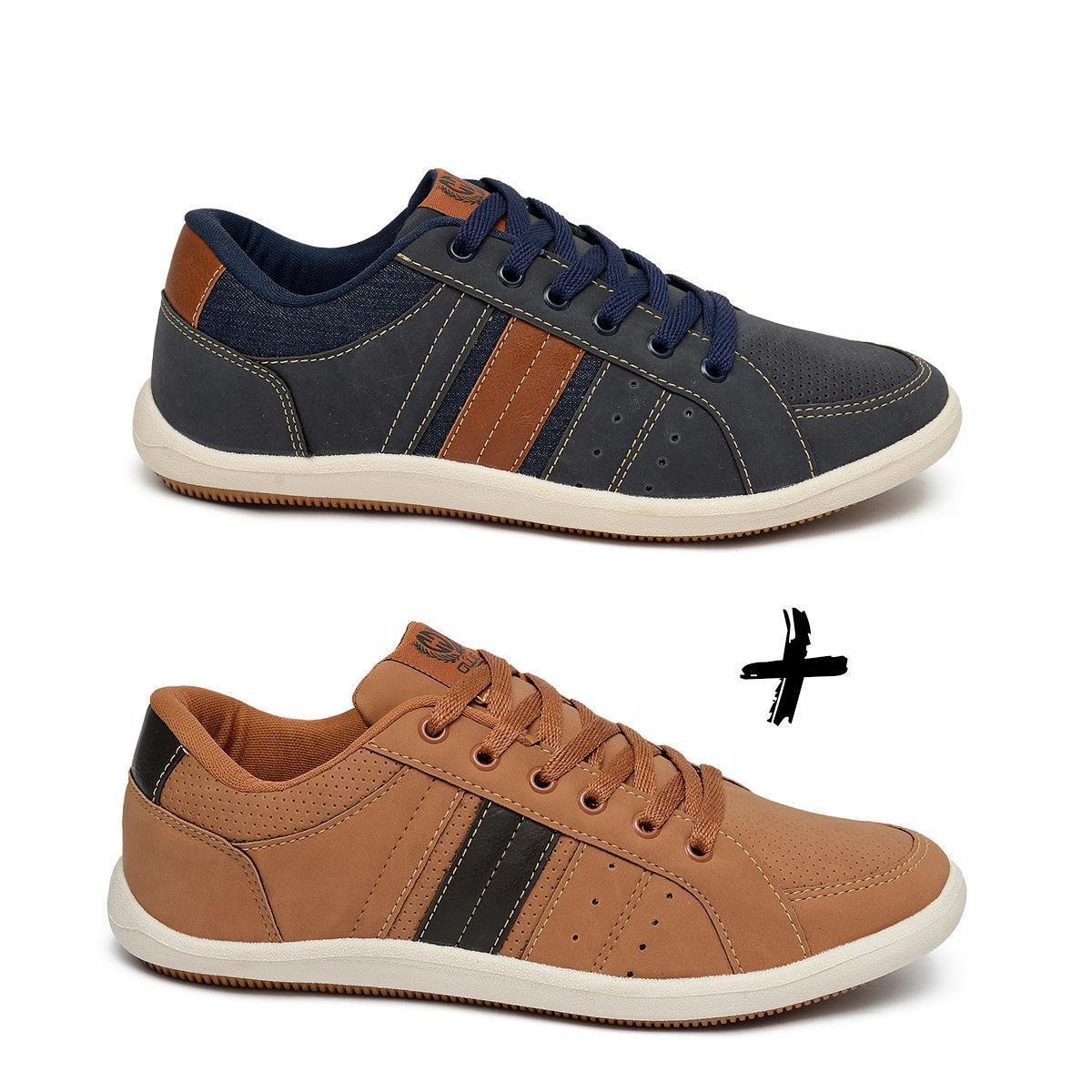 Kit 2 Sapatênis Ollie Masculino Lancer Conforto - Marinho+Caramelo Menor preço em Kit 2 Sapatênis Ollie Masculino Lancer Conforto - Marinho+Caramelo