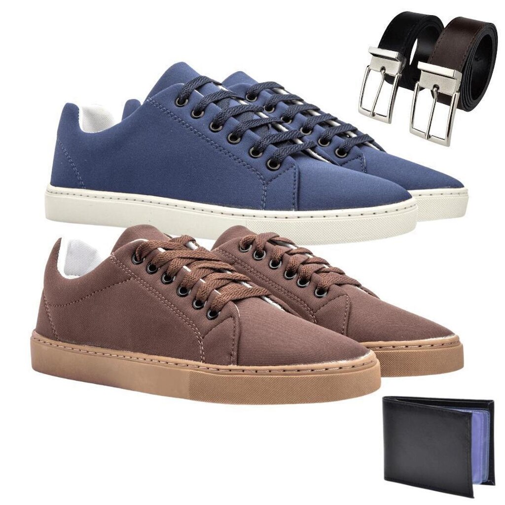 Kit 2 Sapatênis Rosa Helena Casual + Cinto + Carteira Moda Masculina