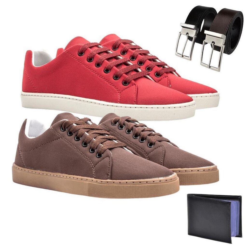 Kit 2 Sapatênis Rosa Helena Casual + Cinto + Carteira Moda Masculina