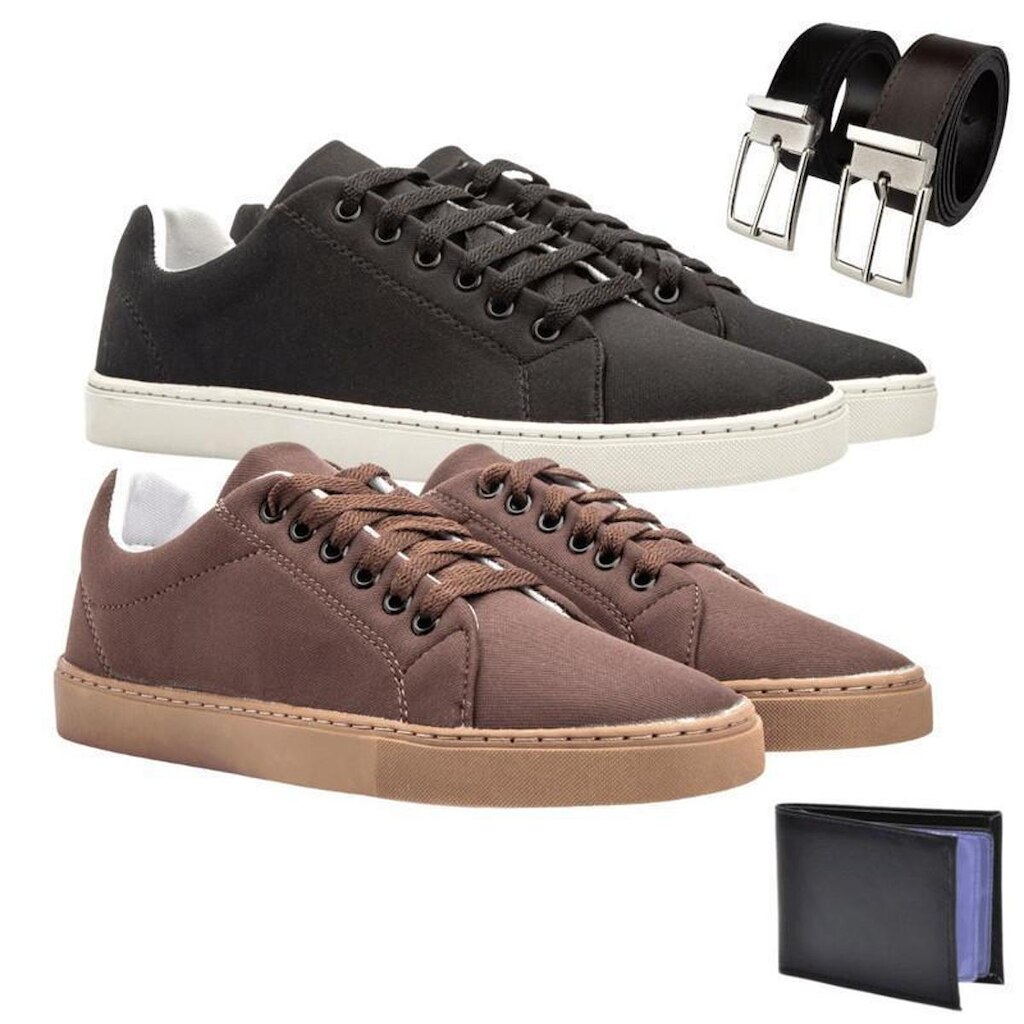 Kit 2 Sapatênis Rosa Helena Moda + Cinto + Carteira Tendência Masculina