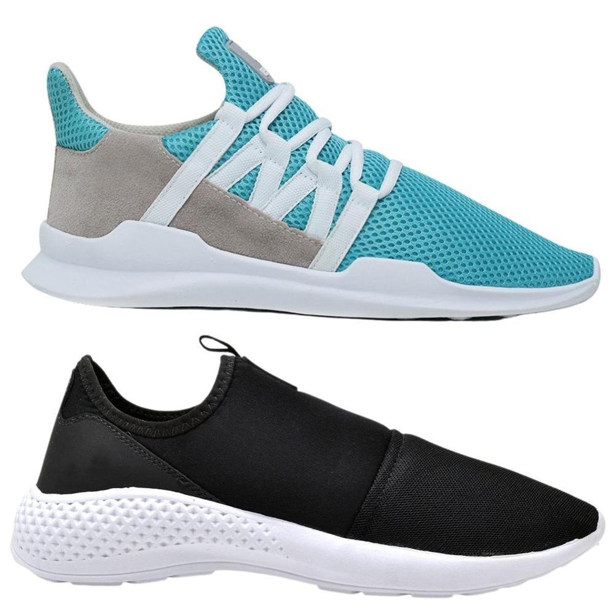 Kit 2 Sapatilha Tênis Caminhada Corrida Academia Leve Macio Confortável - Azul Menor preço em Kit 2 Sapatilha Tênis Caminhada Corrida Academia Leve Macio Confortável - Azul