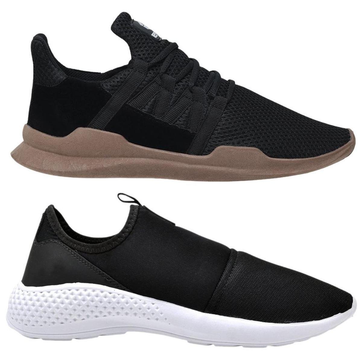 Kit 2 Sapatilha Tênis Caminhada Corrida Academia Leve Macio Confortável - Preto+Bege Menor preço em Kit 2 Sapatilha Tênis Caminhada Corrida Academia Leve Macio Confortável - Preto+Bege