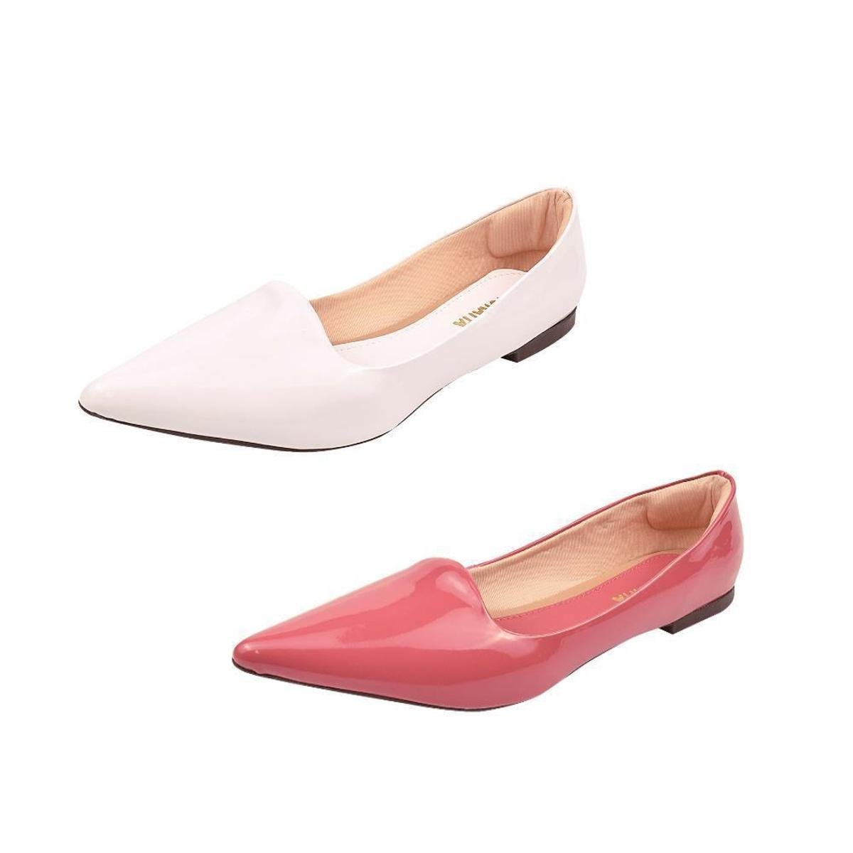 Kit 2 Sapatilhas Feminina Bico Fino Macia Casual Conforto - Rosa+Branco Menor preço em Kit 2 Sapatilhas Feminina Bico Fino Macia Casual Conforto - Rosa+Branco