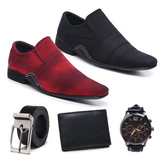 Kit 2 Sapatos Sociais Masculino + Cinto + Carteira + Relogio