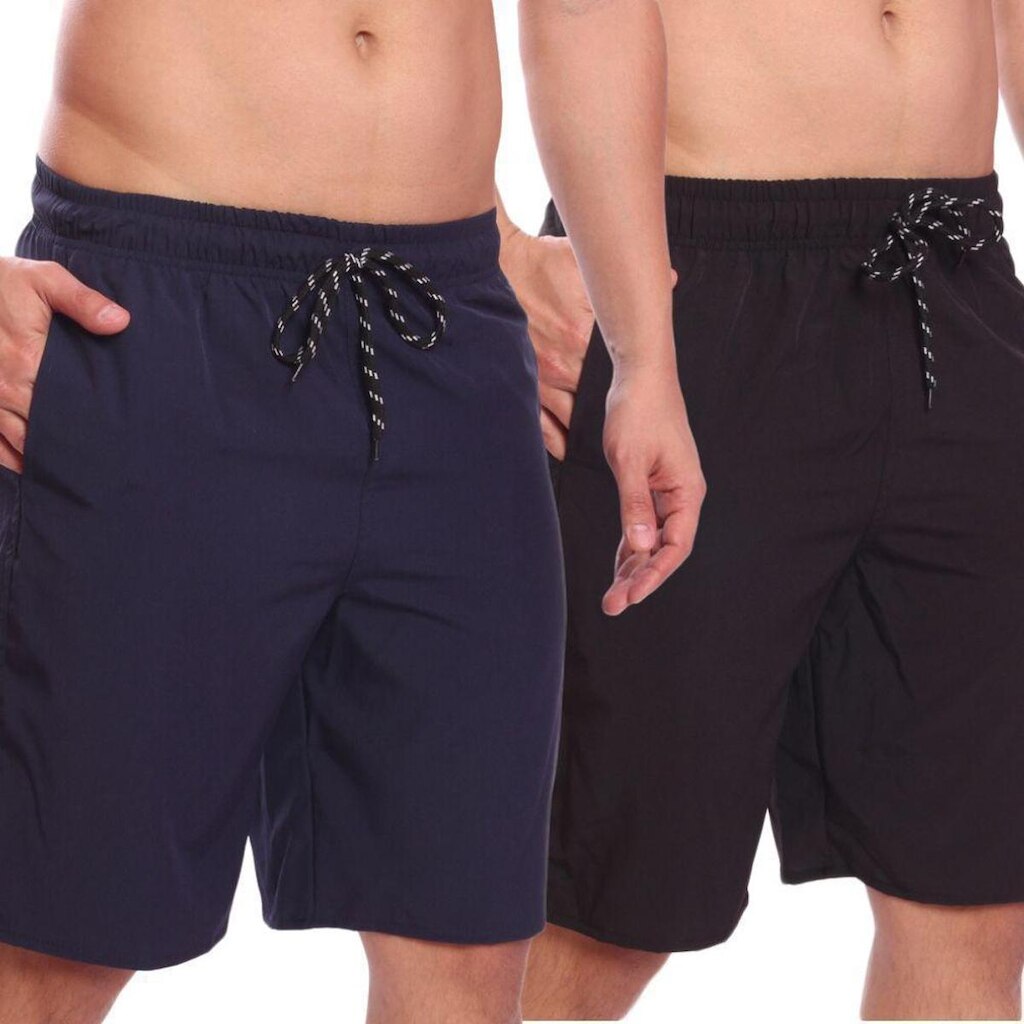 Kit 2 Shorts Bermuda Califórnia Lisa Liso Tactel Cordão Bolsos Masculina(PRETO/BRANCO)