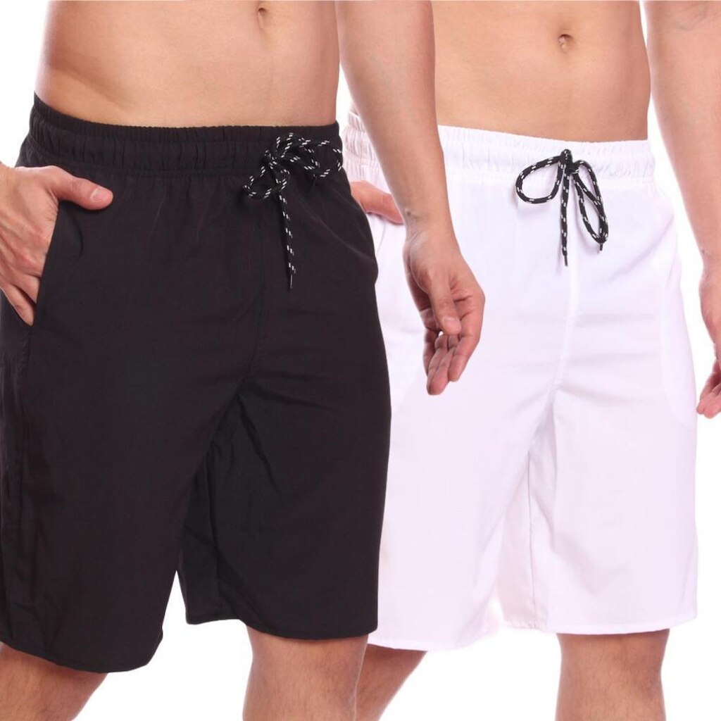 Kit 2 Shorts Bermuda Califórnia Lisa Liso Tactel Cordão Bolsos Masculina(PRETO/BRANCO)