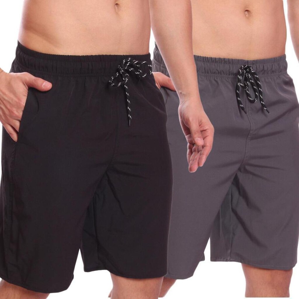 Kit 2 Shorts Bermuda Califórnia Lisa Liso Tactel Cordão Bolsos Masculina(PRETO/BRANCO)