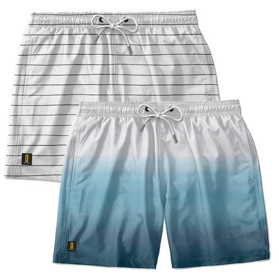 Kit 2 Shorts Masculino Estampado Conforto Praia Casual Leve - Branco