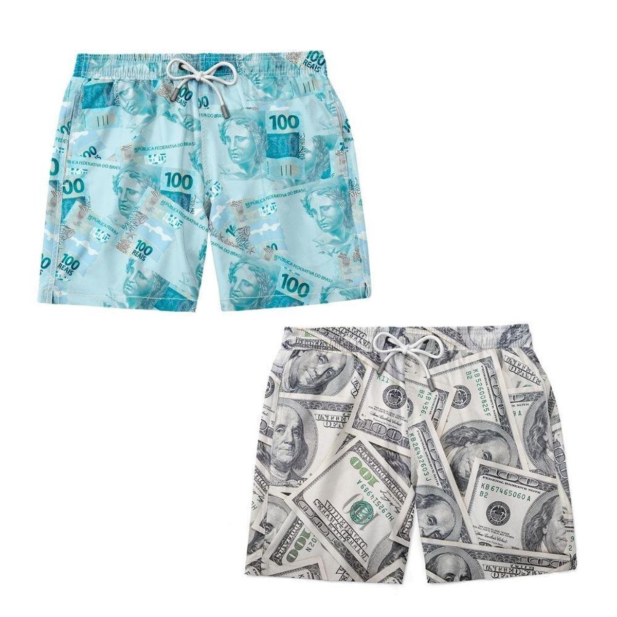 Kit Shorts Masculino Estampado Dolar Dinheiro Notas Conforto