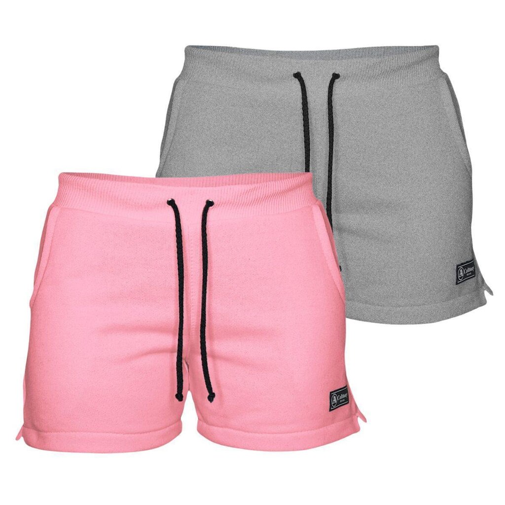 Kit 2 Shorts Moletom Feminino Com 2 Bolsos Fenda Lateral Básico Casual Treino
