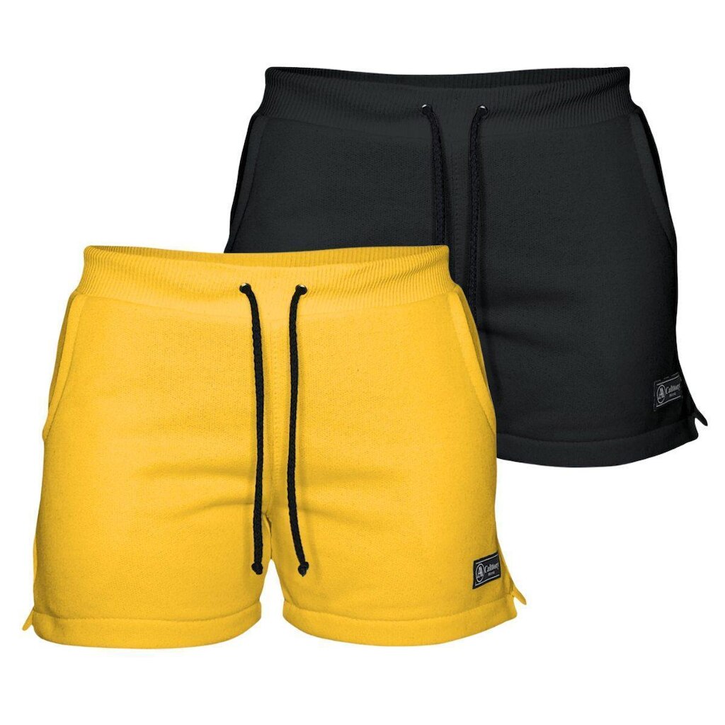 Kit 2 Shorts Moletom Feminino Com 2 Bolsos Fenda Lateral Básico Casual Treino