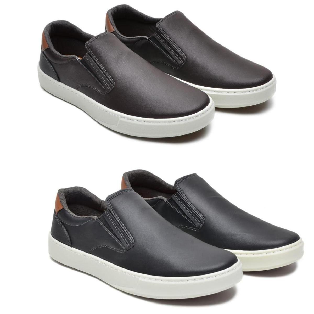 Kit 2 Slip On Casual Masculino Couro Conforto Dia a Dia - Preto+Marrom Menor preço em Kit 2 Slip On Casual Masculino Couro Conforto Dia a Dia - Preto+Marrom