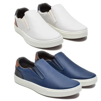 Kit 2 Slip On Casual Masculino Couro Conforto Dia a Dia