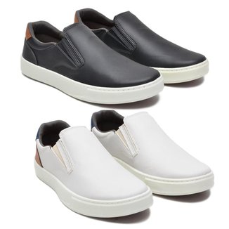 Kit 2 Slip On Casual Masculino Couro Conforto Dia a Dia