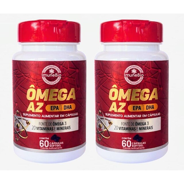 Kit 2 Suplementoa Ômega 3 AZ 1400 Mg 20 Vitaminas e Minerais EPA DHA 60 Caps. Softgel