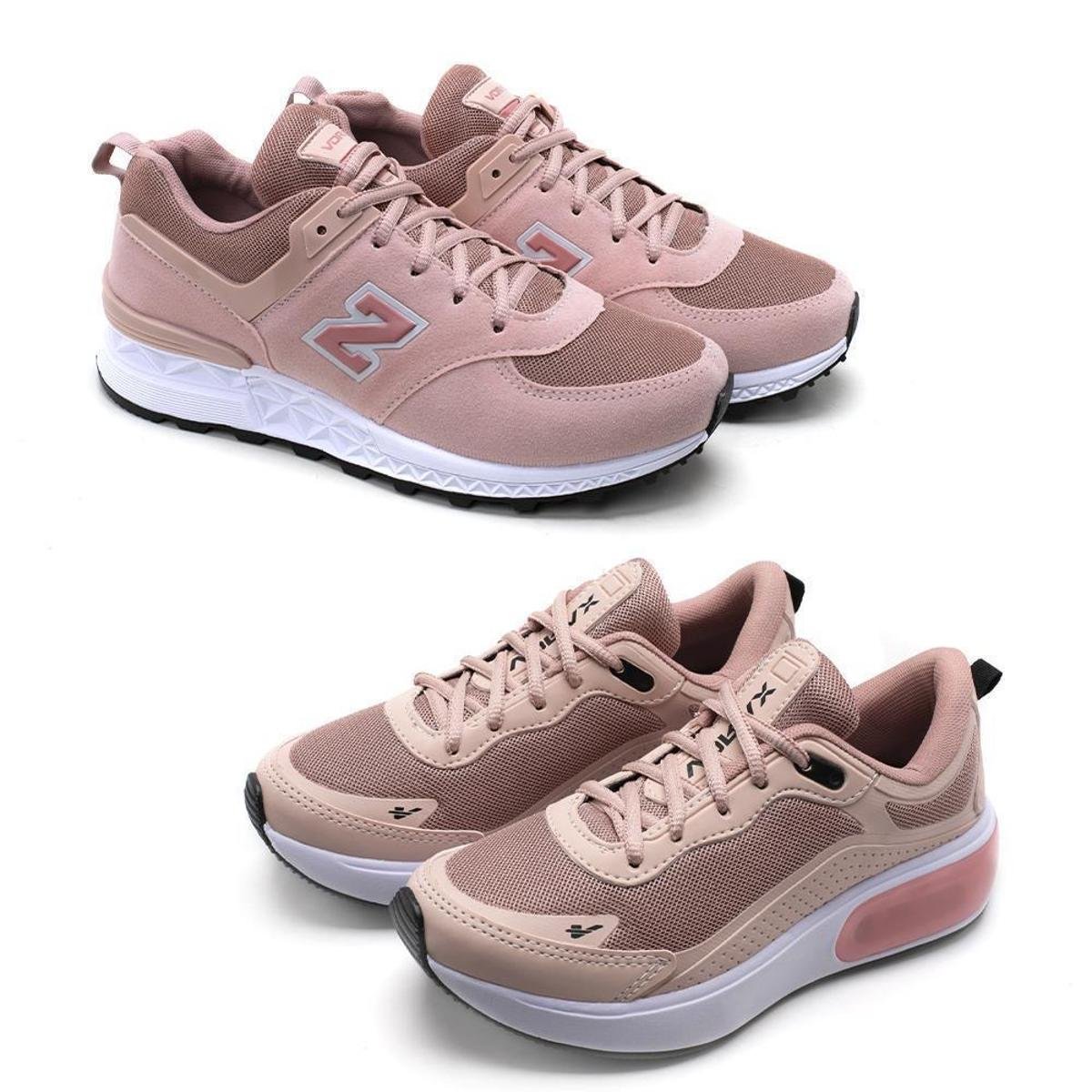 Kit 2 Tênis Caminhada Feminino Amortecimento Conforto Casual - Rosa Menor preço em Kit 2 Tênis Caminhada Feminino Amortecimento Conforto Casual - Rosa