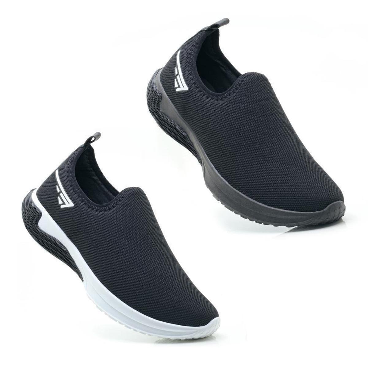 Kit 2 Tênis Esportivo Slip On Masculino Academia Fitness - Preto Menor preço em Kit 2 Tênis Esportivo Slip On Masculino Academia Fitness - Preto