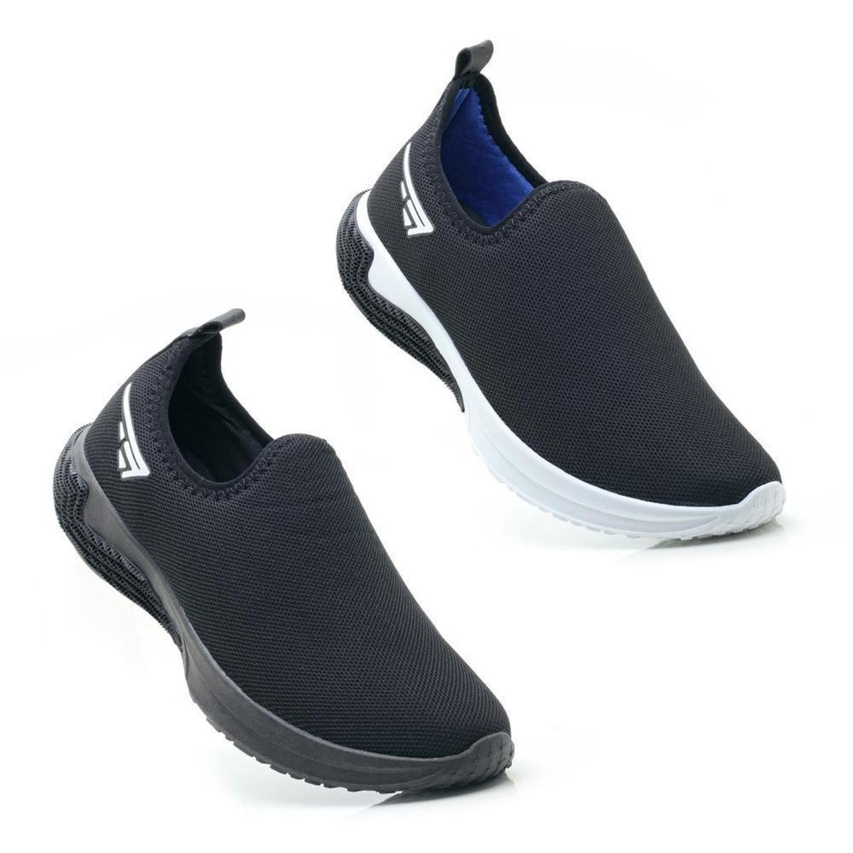 Kit 2 Tênis Esportivo Slip On Masculino Academia Fitness - Preto+Branco é boa?
