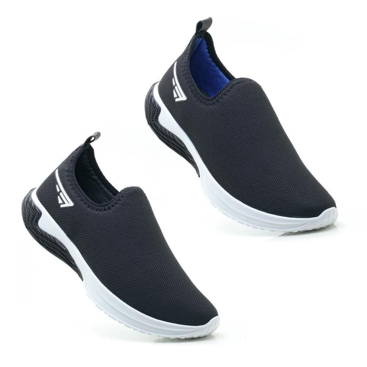 Kit 2 Tênis Esportivo Slip On Masculino Academia Fitness - Branco+Preto Menor preço em Kit 2 Tênis Esportivo Slip On Masculino Academia Fitness - Branco+Preto