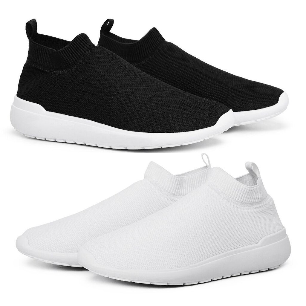 Kit 2 Tenis Feminino Academia Meia Sem Cadarço Leve Confortavel Preto e Branco