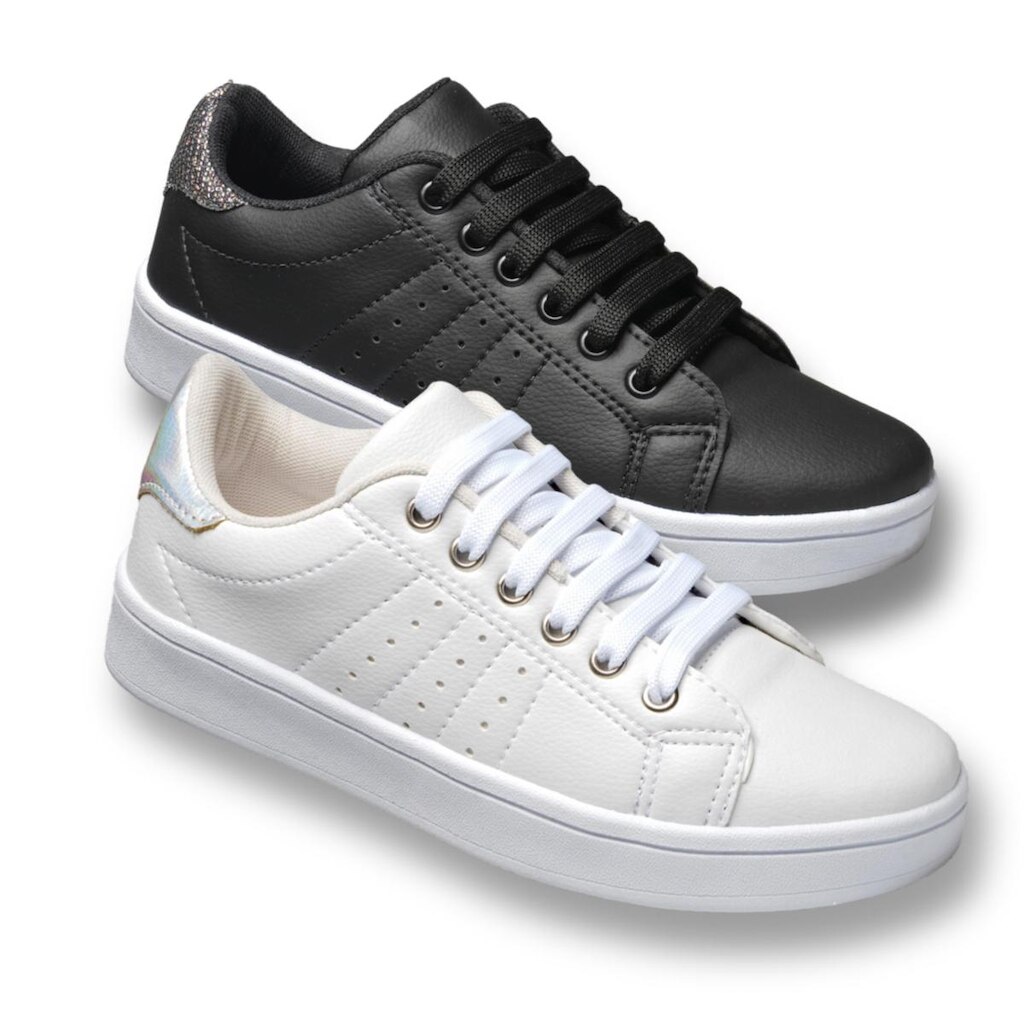 Kit 2 Tênis Feminino Casual Branco Passeio Leve Macio Ultra Conforto Versátil