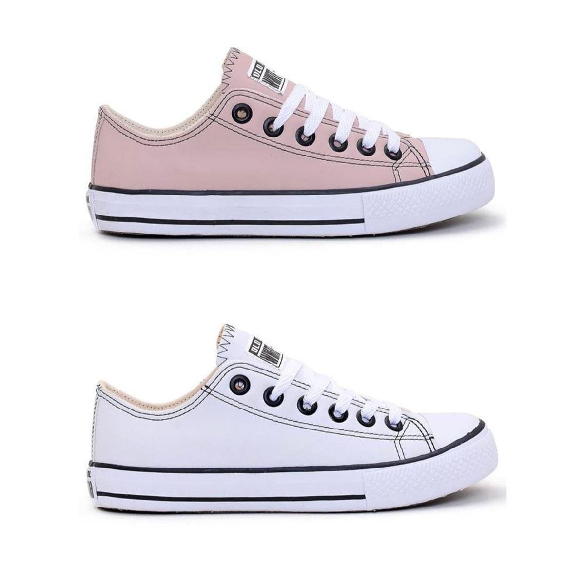 Kit 2 Tênis Feminino White Star Cano Baixo Moda Dia a Dia - Branco+Rosa Menor preço em Kit 2 Tênis Feminino White Star Cano Baixo Moda Dia a Dia - Branco+Rosa