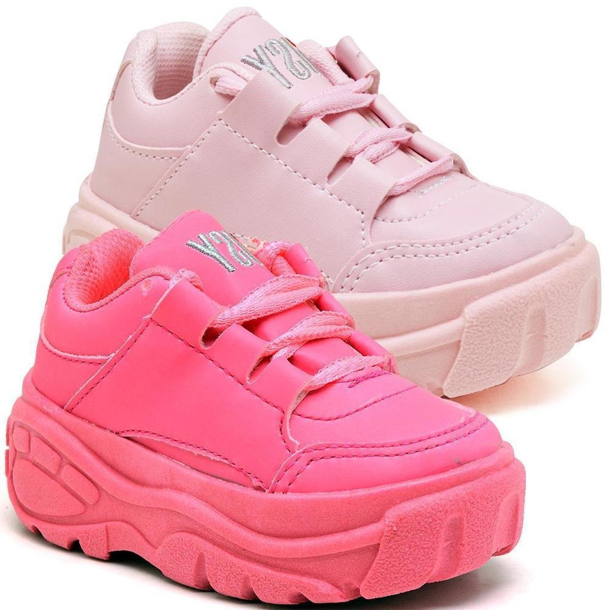 Kit 2 Tênis Infantil Búfalo Sola Alta Conforto Leve Macio - Branco+Rosa |  Zattini