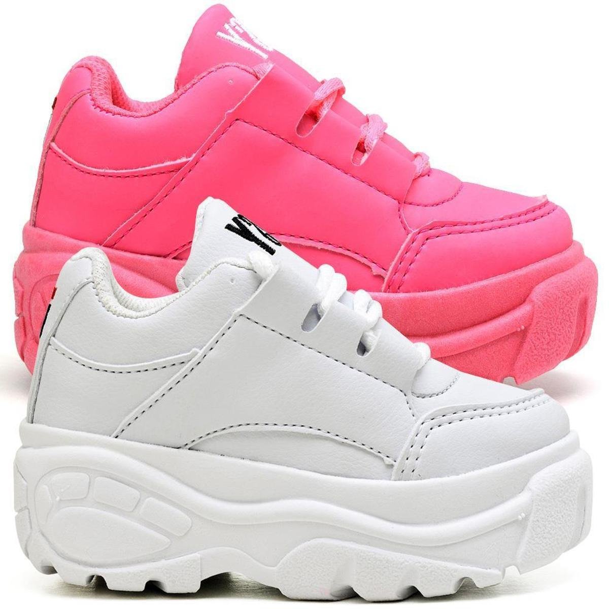Kit 2 Tênis Infantil Búfalo Sola Alta Conforto Leve Macio - Branco+Rosa |  Zattini
