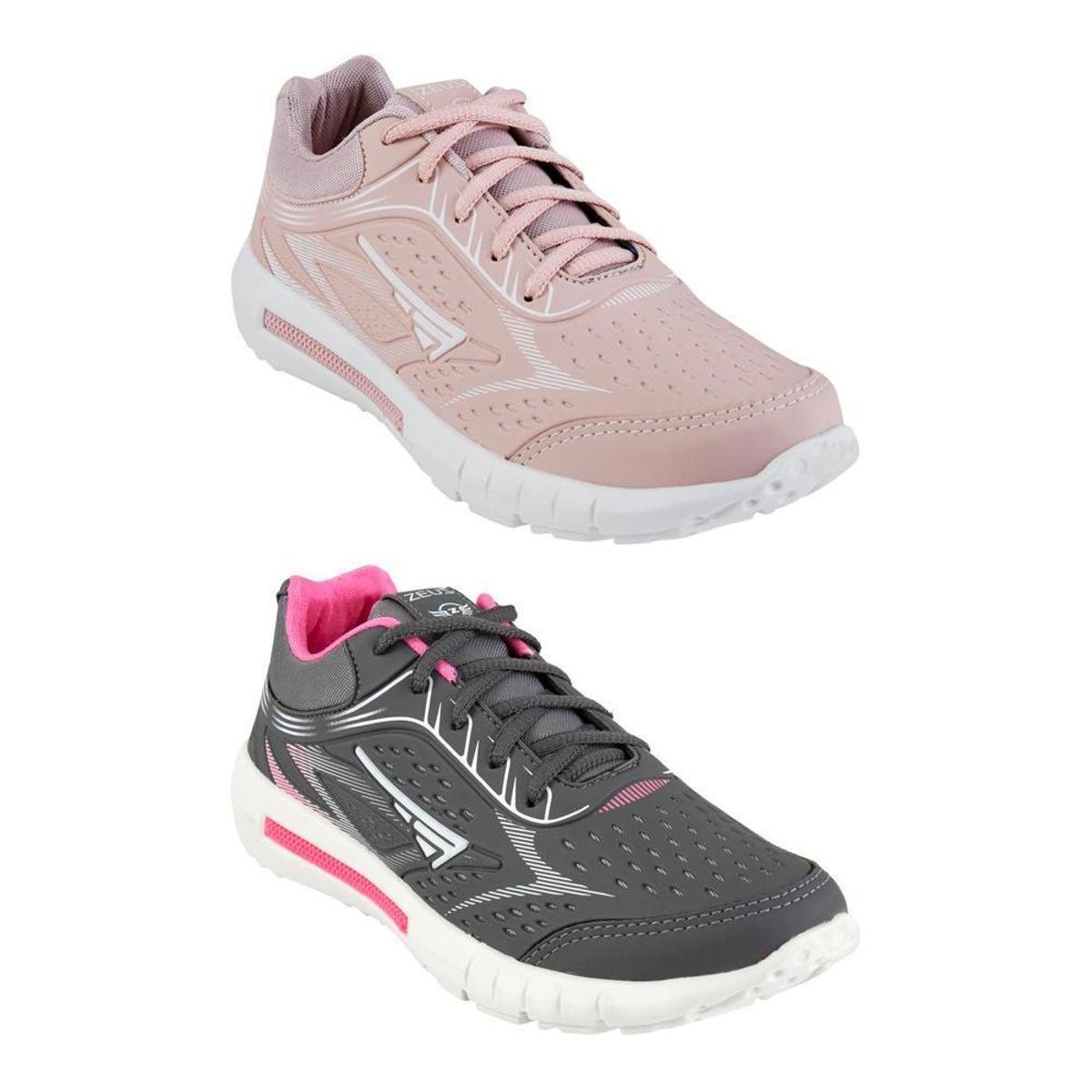 Kit 2 Tênis Jogger Zeus Feminino Conforto Moderno Caminhada - Rosa+Grafite é boa?