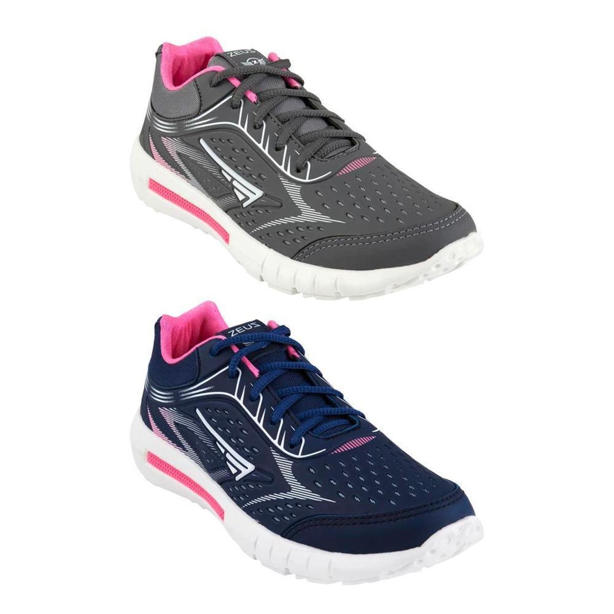 Kit 2 Tênis Jogger Zeus Feminino Conforto Moderno Caminhada - Grafite+Azul Petróleo Menor preço em Kit 2 Tênis Jogger Zeus Feminino Conforto Moderno Caminhada - Grafite+Azul Petróleo