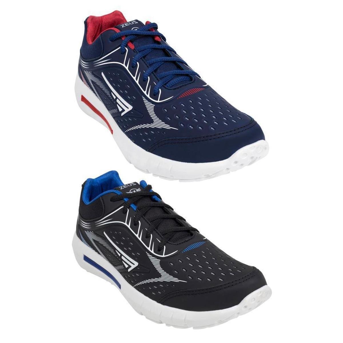 Kit 2 Tênis Jogger Zeus Masculino Conforto Moderno Caminhada - Vermelho+Azul Menor preço em Kit 2 Tênis Jogger Zeus Masculino Conforto Moderno Caminhada - Vermelho+Azul
