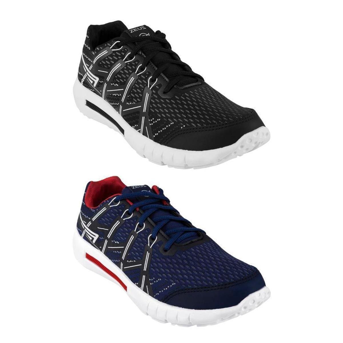 Kit 2 Tênis Jogger Zeus Masculino Leve Confortável Caminhada - Marinho+Preto Menor preço em Kit 2 Tênis Jogger Zeus Masculino Leve Confortável Caminhada - Marinho+Preto